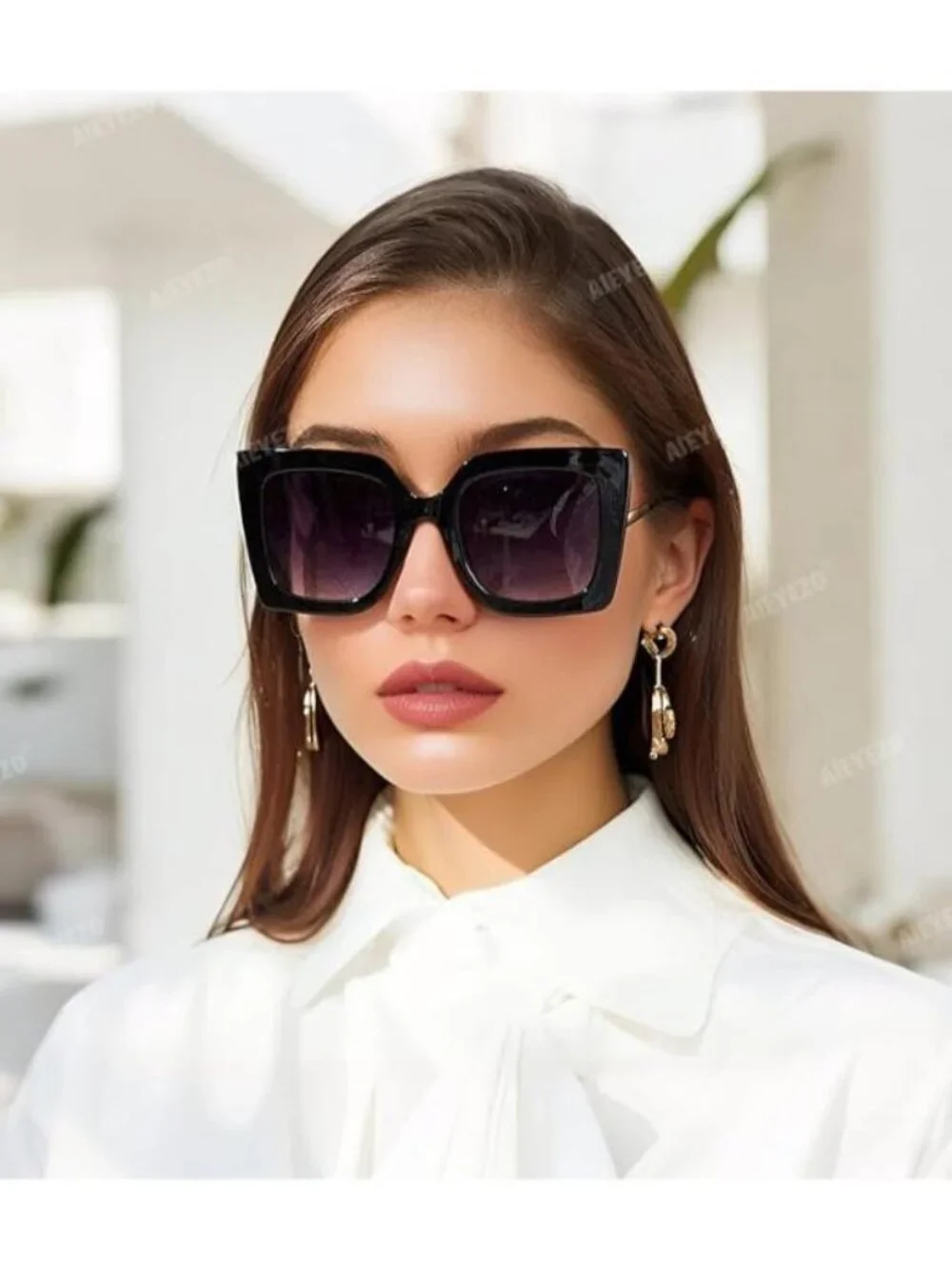 Women's Oversized Sunglasses Retro Square Frame Sun Glasses Shades Leopard Brown